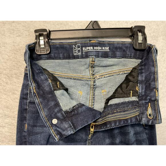 No Boundaries Jeans Juniors 1 Blue Super High Rise Distressed Skinny Stretch - Picture 8 of 10